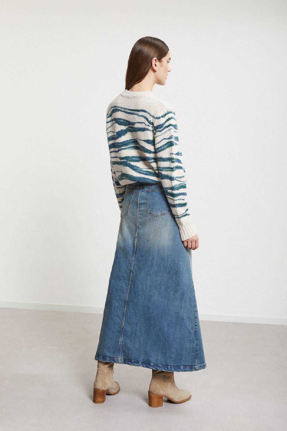 ottod'Ame Denim full skirt with split In Linea