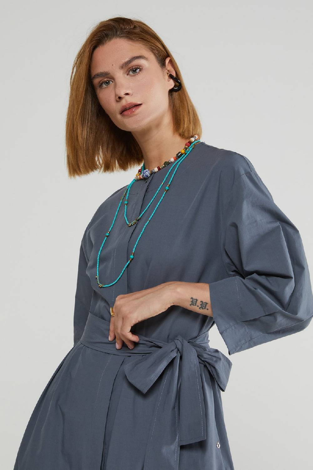 ottod'Ame Poplin chemisier midi dress with sash Sconto