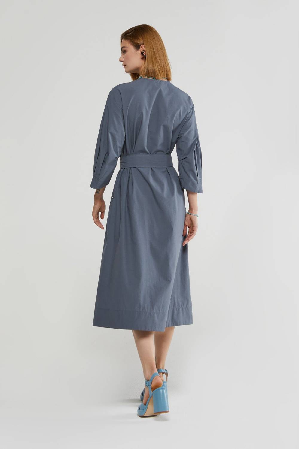 ottod'Ame Poplin chemisier midi dress with sash Sconto