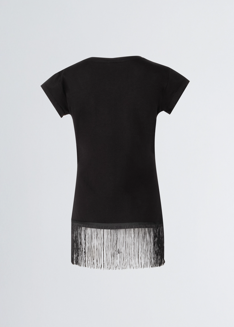 Paola T. T-shirt in cotone stretch con frange Nuova