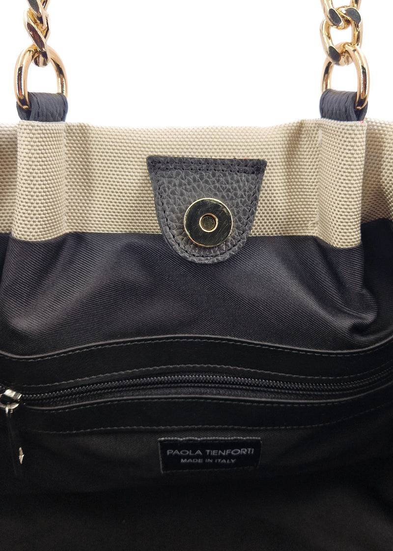 Paola T. Shopper in cordura con dettagli oro 2025