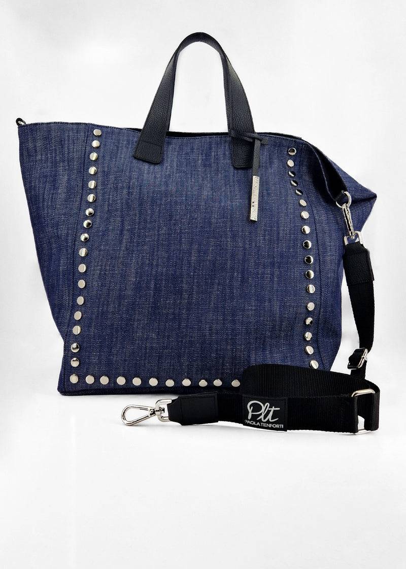Paola T. Shopper con rivetti e pendente argento Nuovo