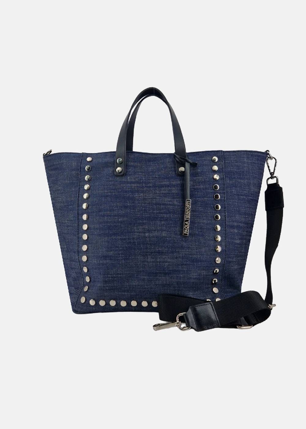 Paola T. Shopper medium con rivetti e pendente argento Novità