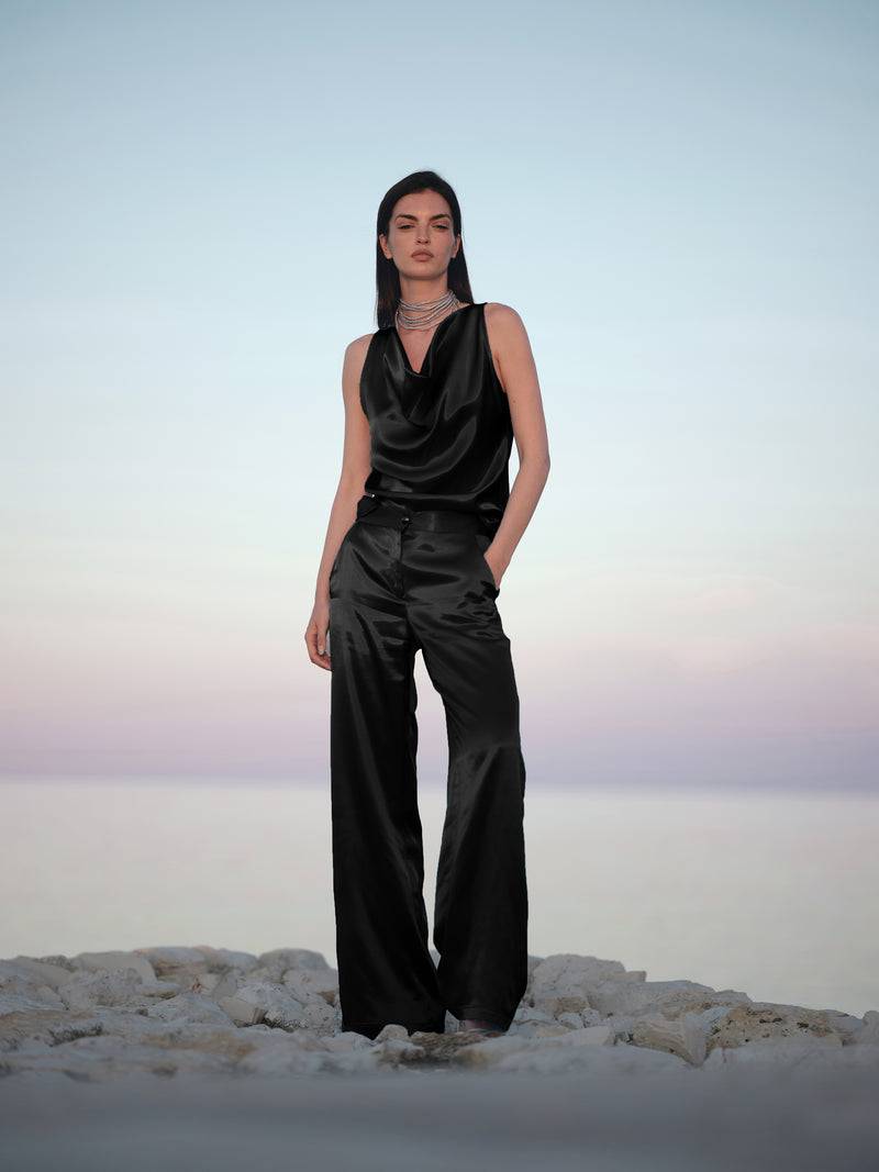 Paola T. Blusa scollatura morbida in raso Vendita