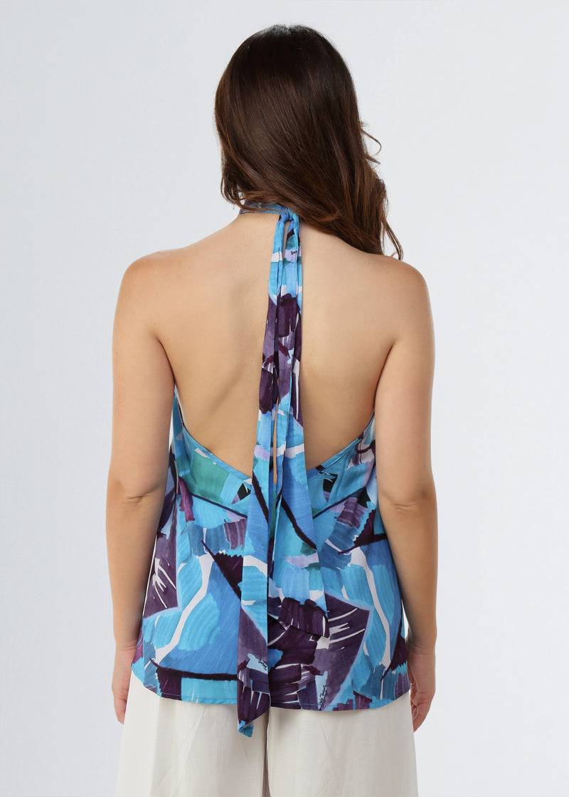 Paola T. Blusa in viscosa stampa Palm Blue Soddisfazione Garantita