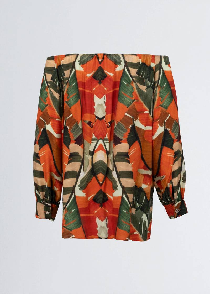Paola T. Camicia in viscosa stampa Palm Orange I Più Venduti