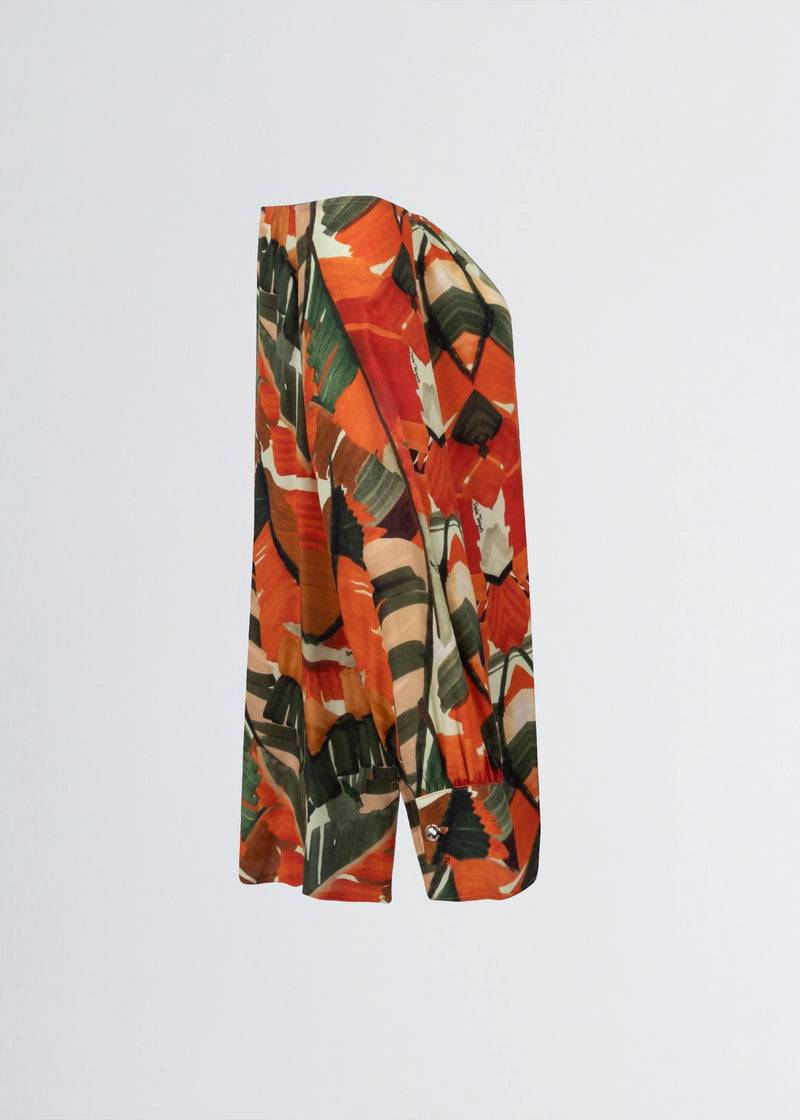 Paola T. Camicia in viscosa stampa Palm Orange I Più Venduti