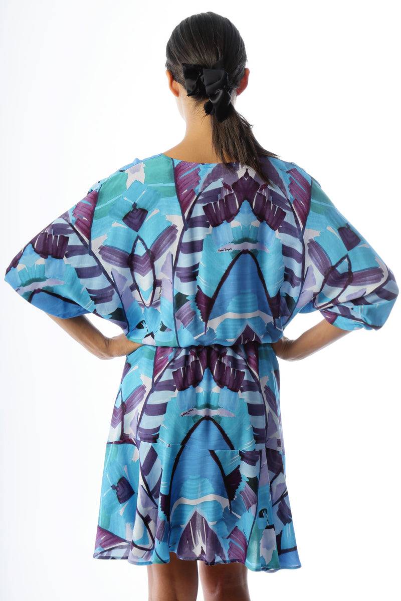 Paola T. Abito in viscosa Palm Blue Italy