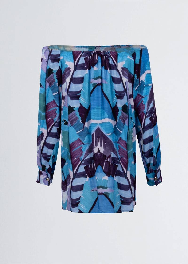 Paola T. Camicia in viscosa stampa Palm Blue In Linea