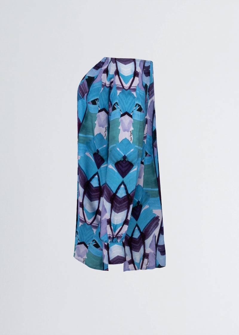 Paola T. Camicia in viscosa stampa Palm Blue In Linea