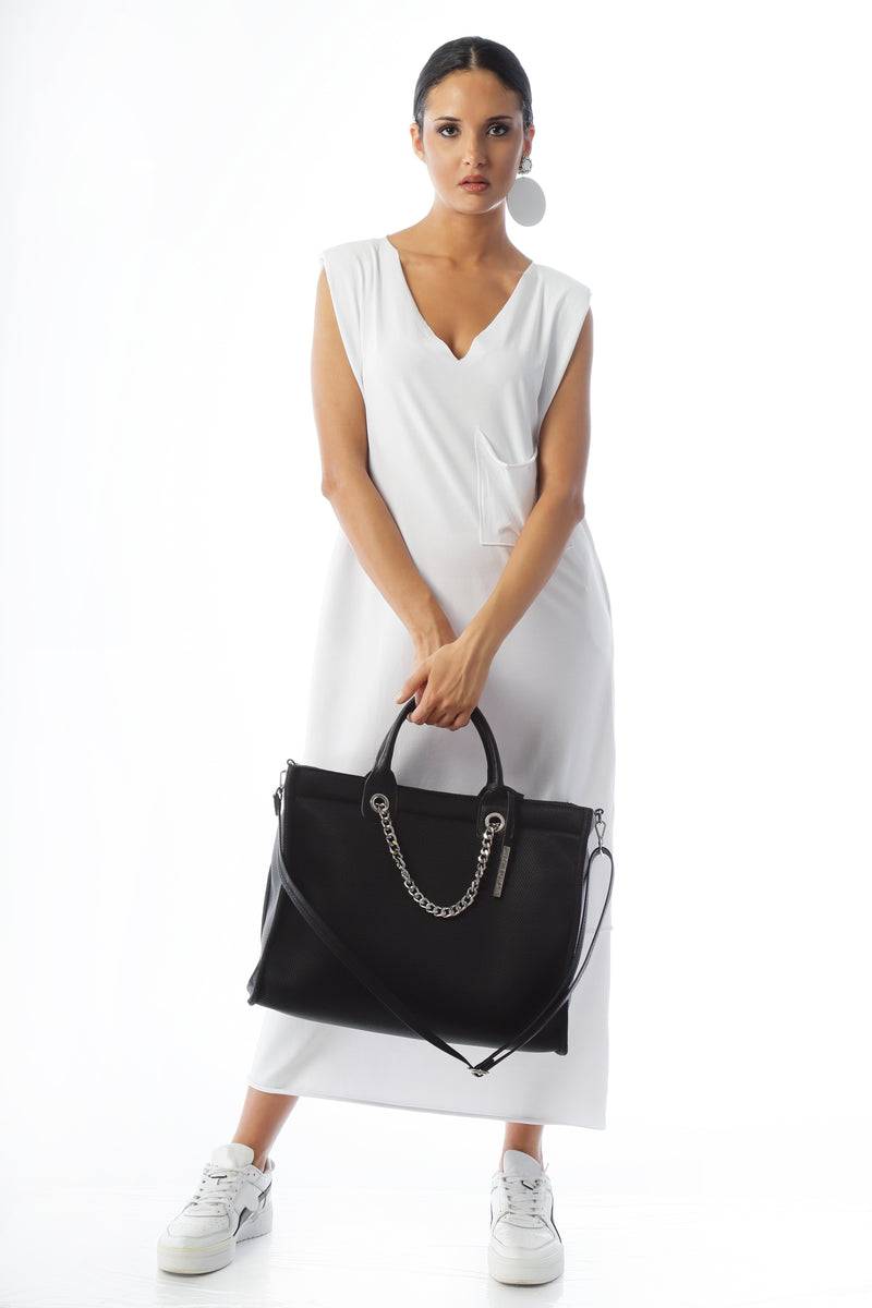 Paola T. Shopper large in traforato con dettagli argento Qualità Garantita