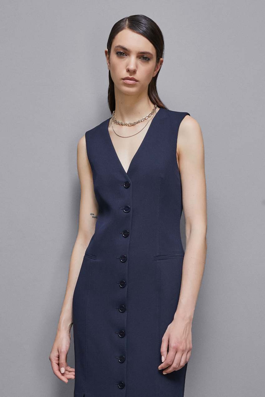Patrizia Pepe Abito chemisier con spacchi in gabardina Saldi