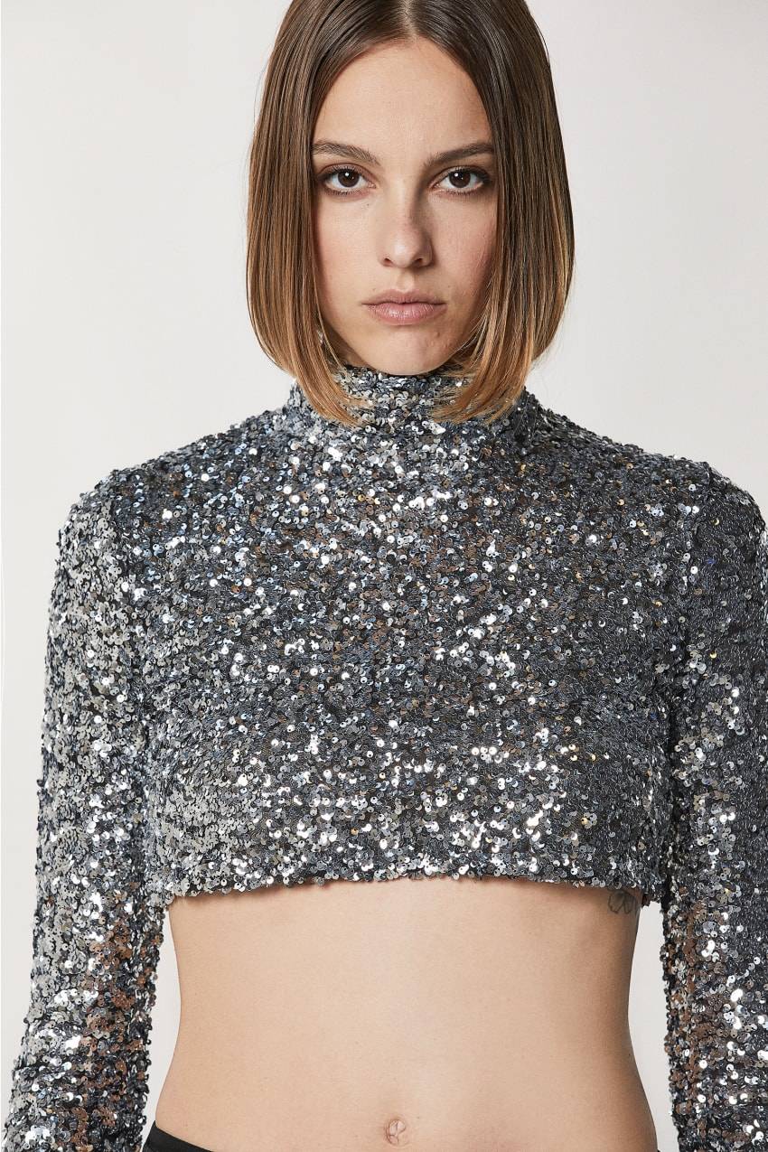 Patrizia Pepe Maglietta crop con paillettes Nuovo