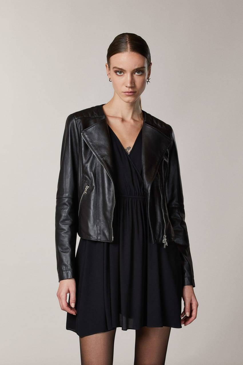 Patrizia Pepe Biker in pelle con impunture Saldi