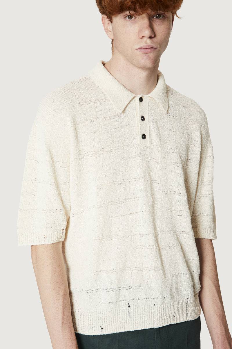 ﻿Paura ADAM KNIT POLO SHIRT OFF WHITE Prezzo Ridotto