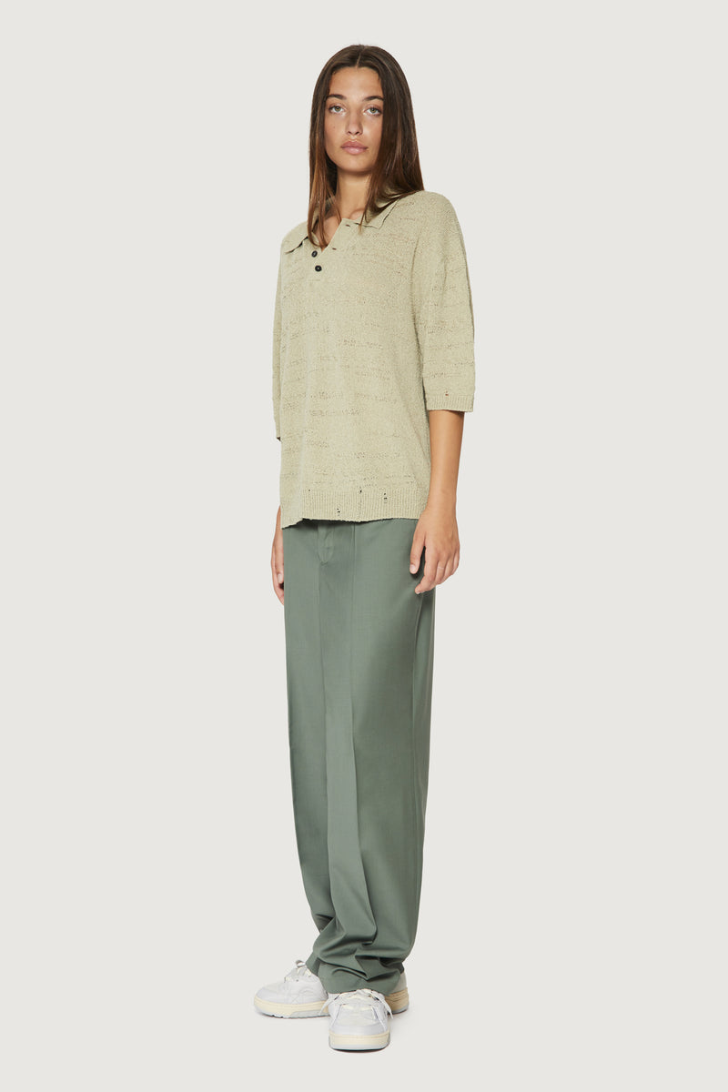 Paura ADAM KNIT POLO SHIRT SAGE Sottocosto