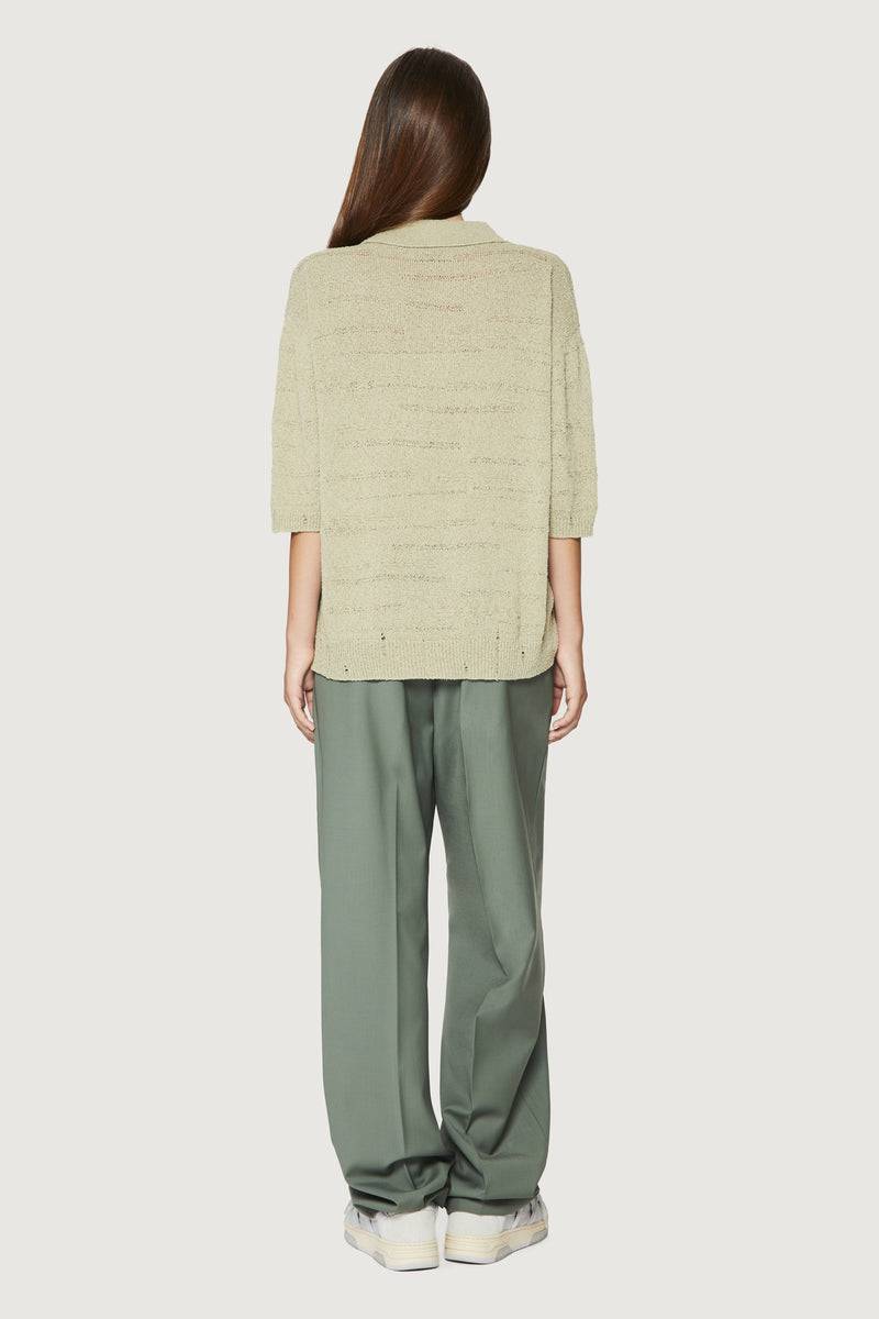 Paura ADAM KNIT POLO SHIRT SAGE Sottocosto