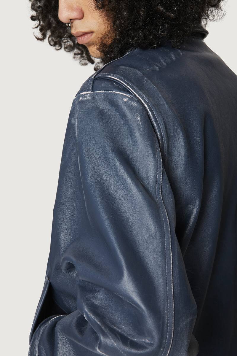 Paura EFREM LEATHER JACKET BLUE 2025