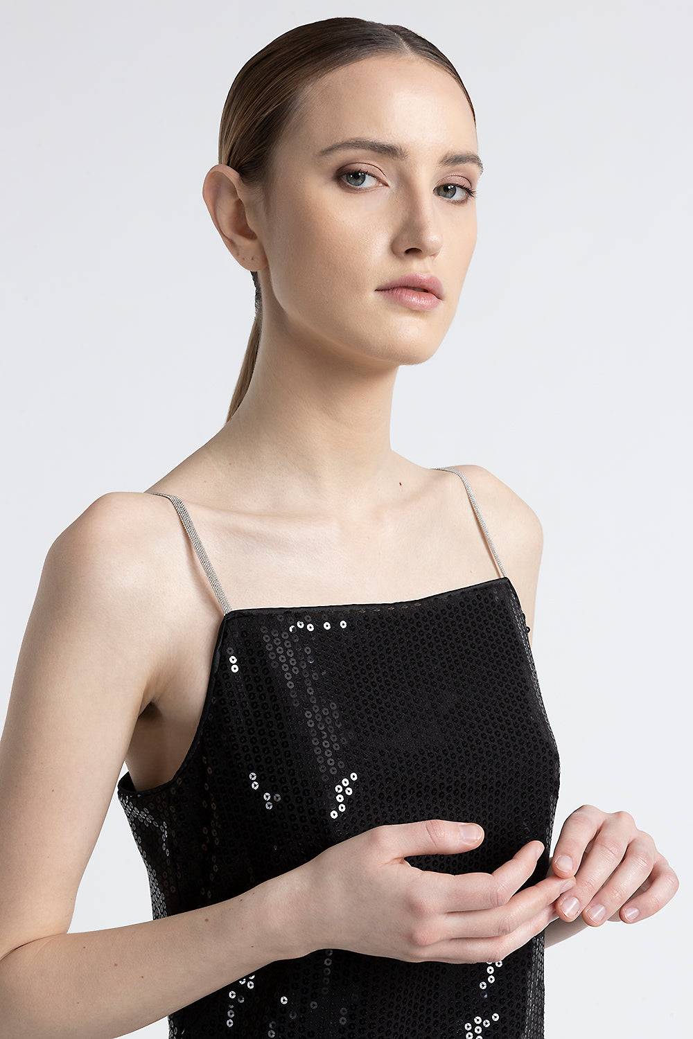 Peserico Abito midi in twill di viscosa con paillettes Convenienza