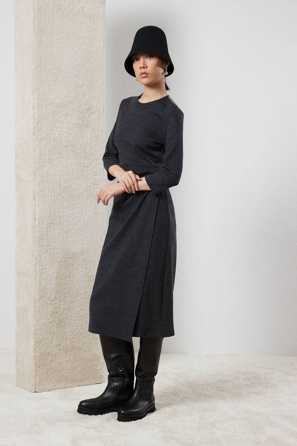 Peserico Abito midi in jersey fluido di lana cotone Offerte