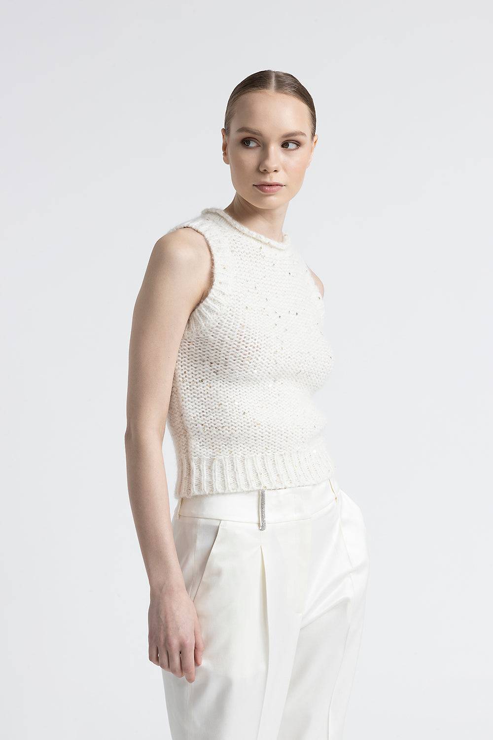 Peserico Top in muliné di lana d'alpaca e paillettes