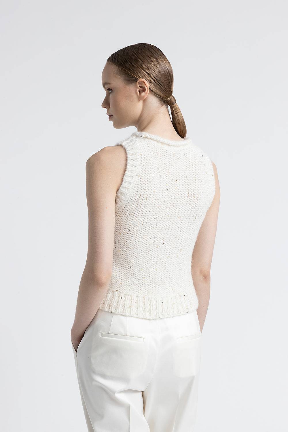 Peserico Top in muliné di lana d'alpaca e paillettes Saldi Di Fabbrica