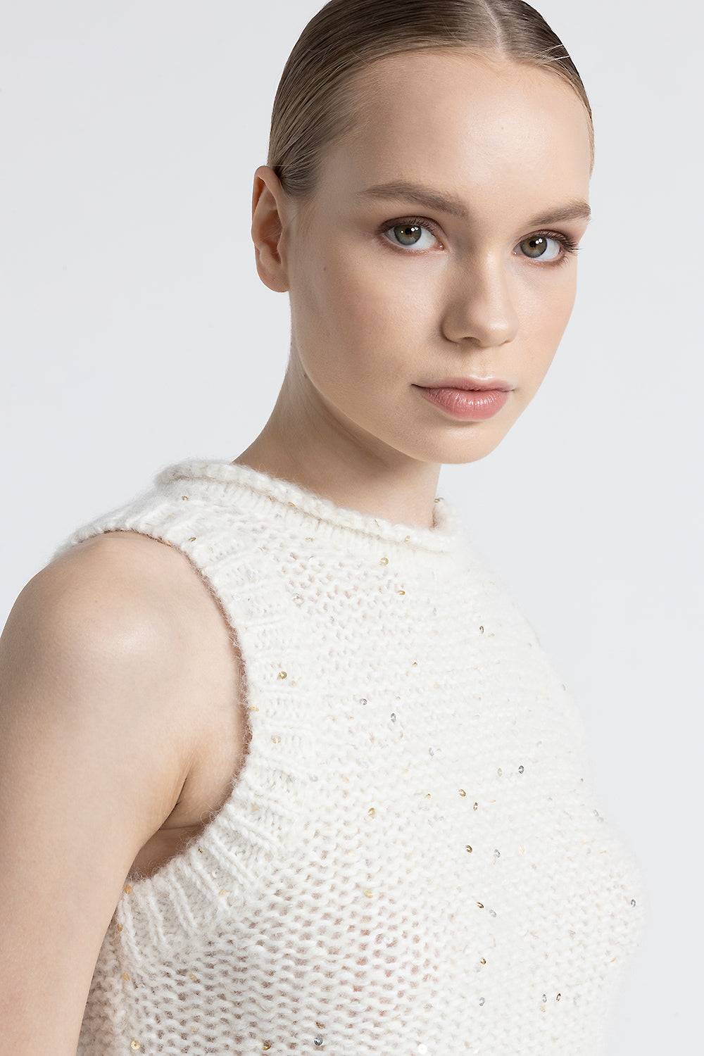 Peserico Top in muliné di lana d'alpaca e paillettes Saldi Di Fabbrica