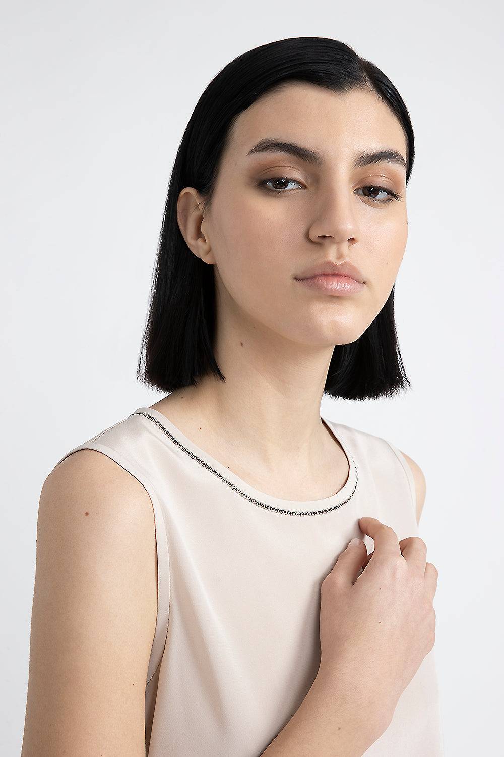 Peserico Top in crepe de chine di seta stretch con Punto Luce Italia