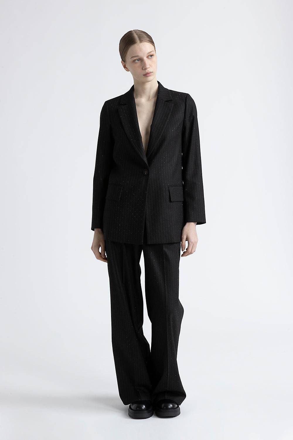 Peserico Blazer monopetto in flanella gessata di viscosa con strass Online