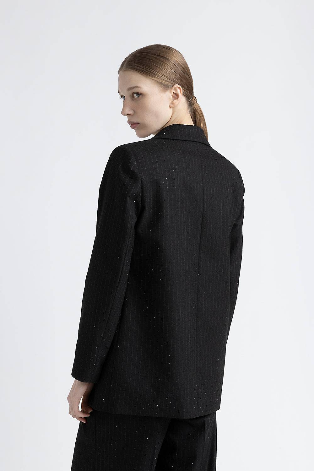 Peserico Blazer monopetto in flanella gessata di viscosa con strass Online