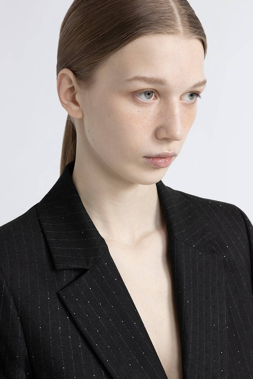 Peserico Blazer monopetto in flanella gessata di viscosa con strass Online