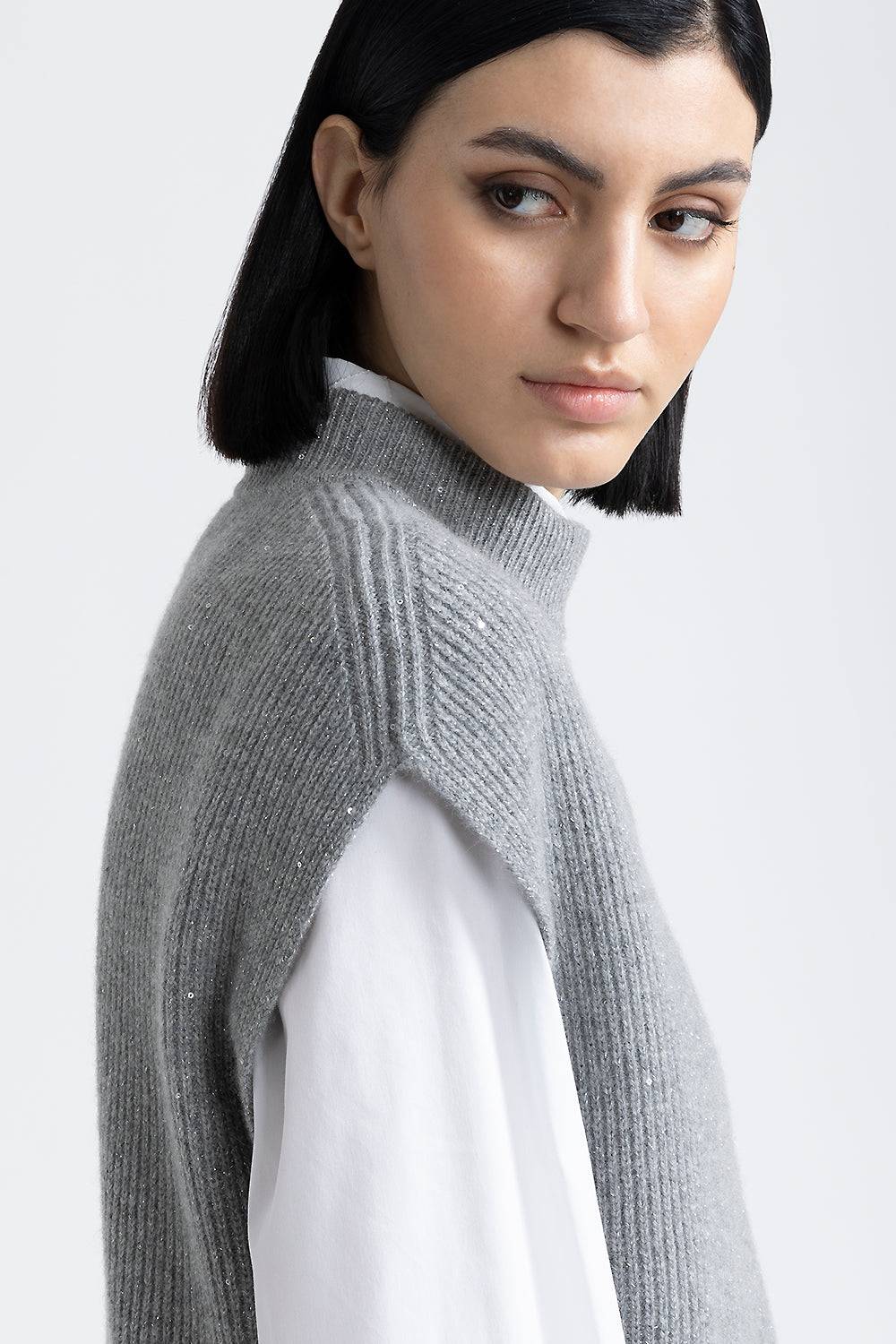 Peserico Cappa senza maniche in lana e cashmere con lurex e paillettes Sconti questo mese