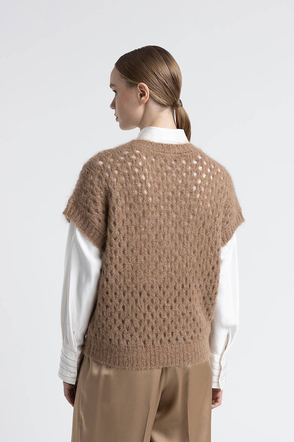 Peserico Gilet scollo a V in alpaca, mohair e lurex Vendita Calda