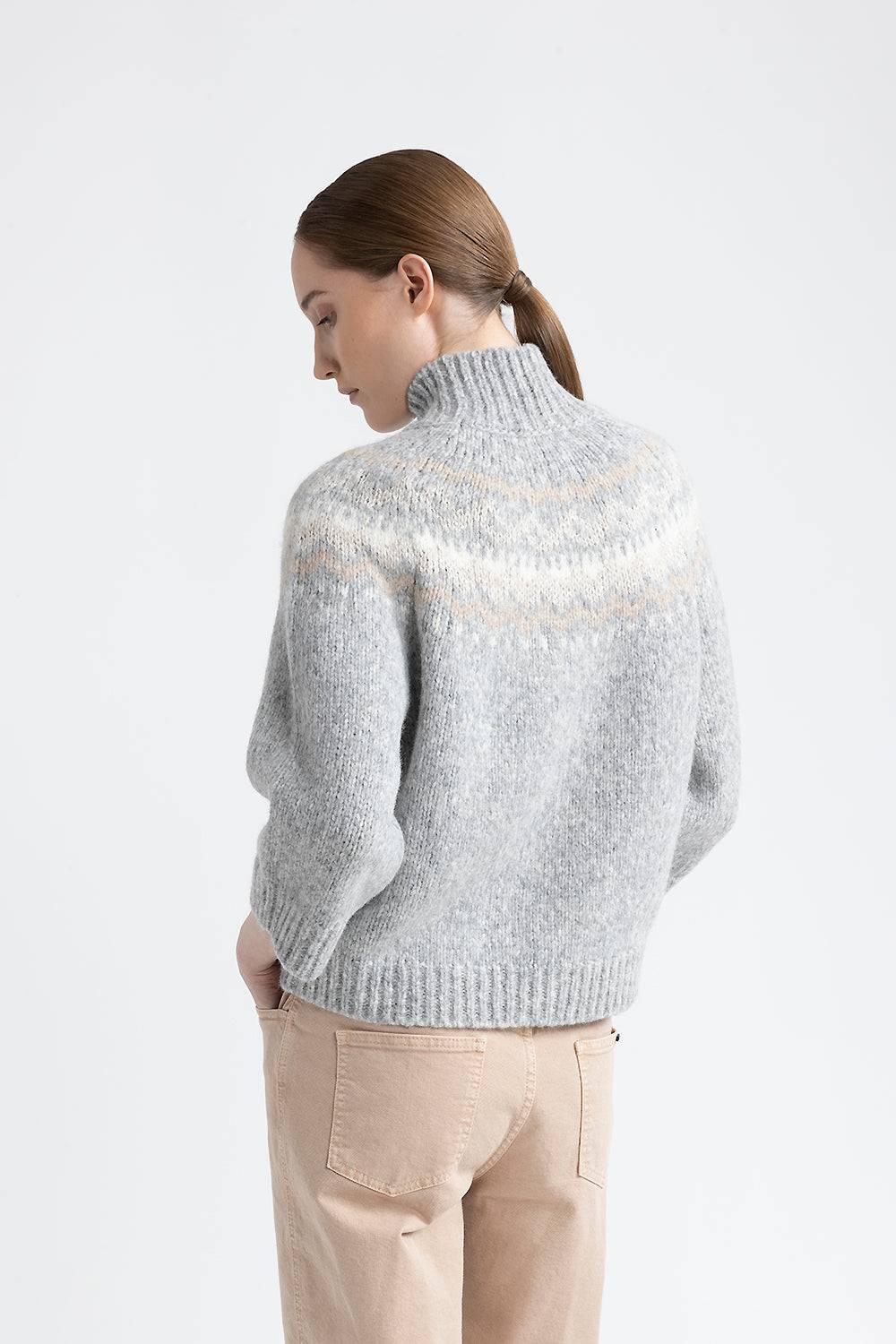 Peserico Maglia collo alto jacquard in alpaca, lana e micropaillettes Vendite Flash