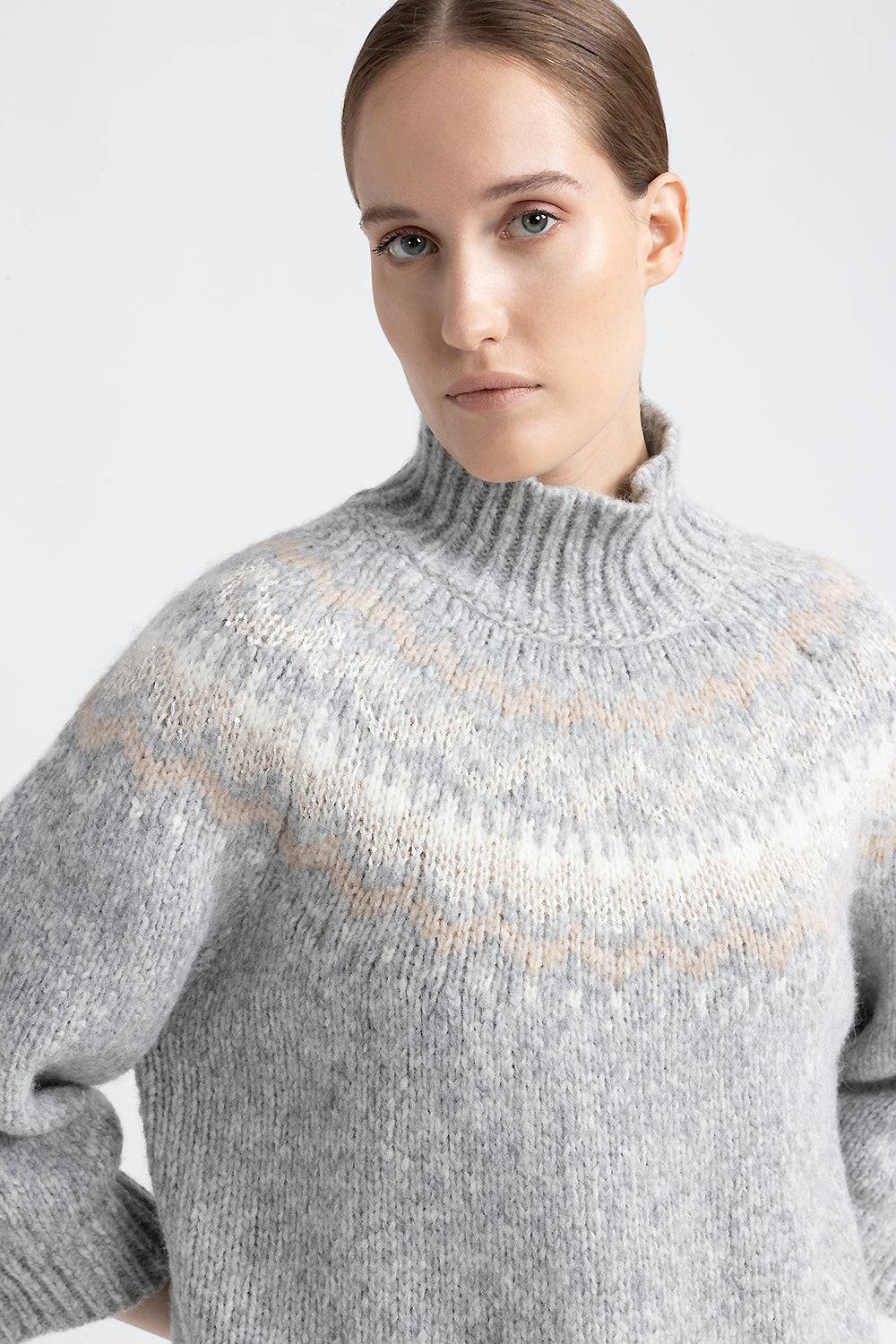Peserico Maglia collo alto jacquard in alpaca, lana e micropaillettes Vendite Flash