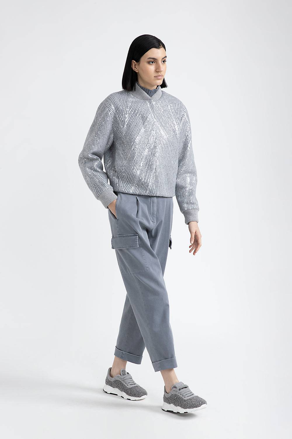 Peserico Giaccone crop in panno garzato con ricamo di paillettes Spedizione Gratuita