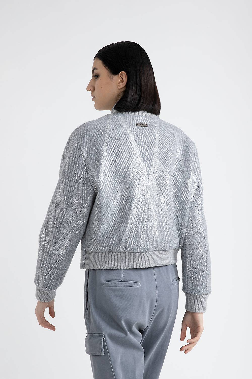 Peserico Giaccone crop in panno garzato con ricamo di paillettes Spedizione Gratuita