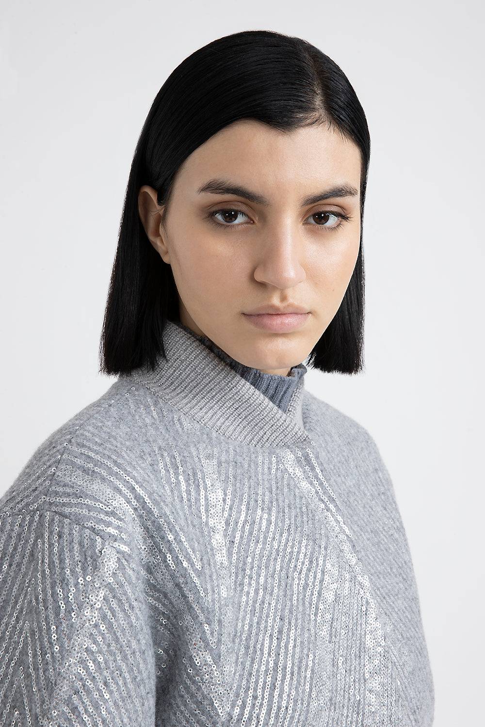 Peserico Giaccone crop in panno garzato con ricamo di paillettes Spedizione Gratuita