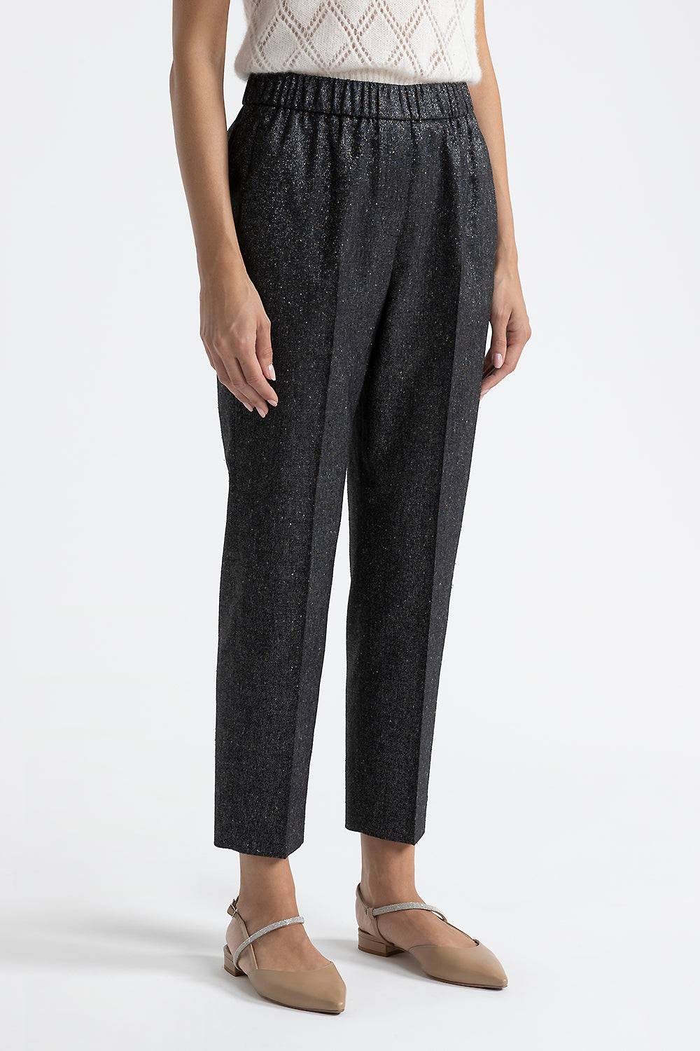 Peserico Pantalone carrot con elastico in tweed lurex Italy