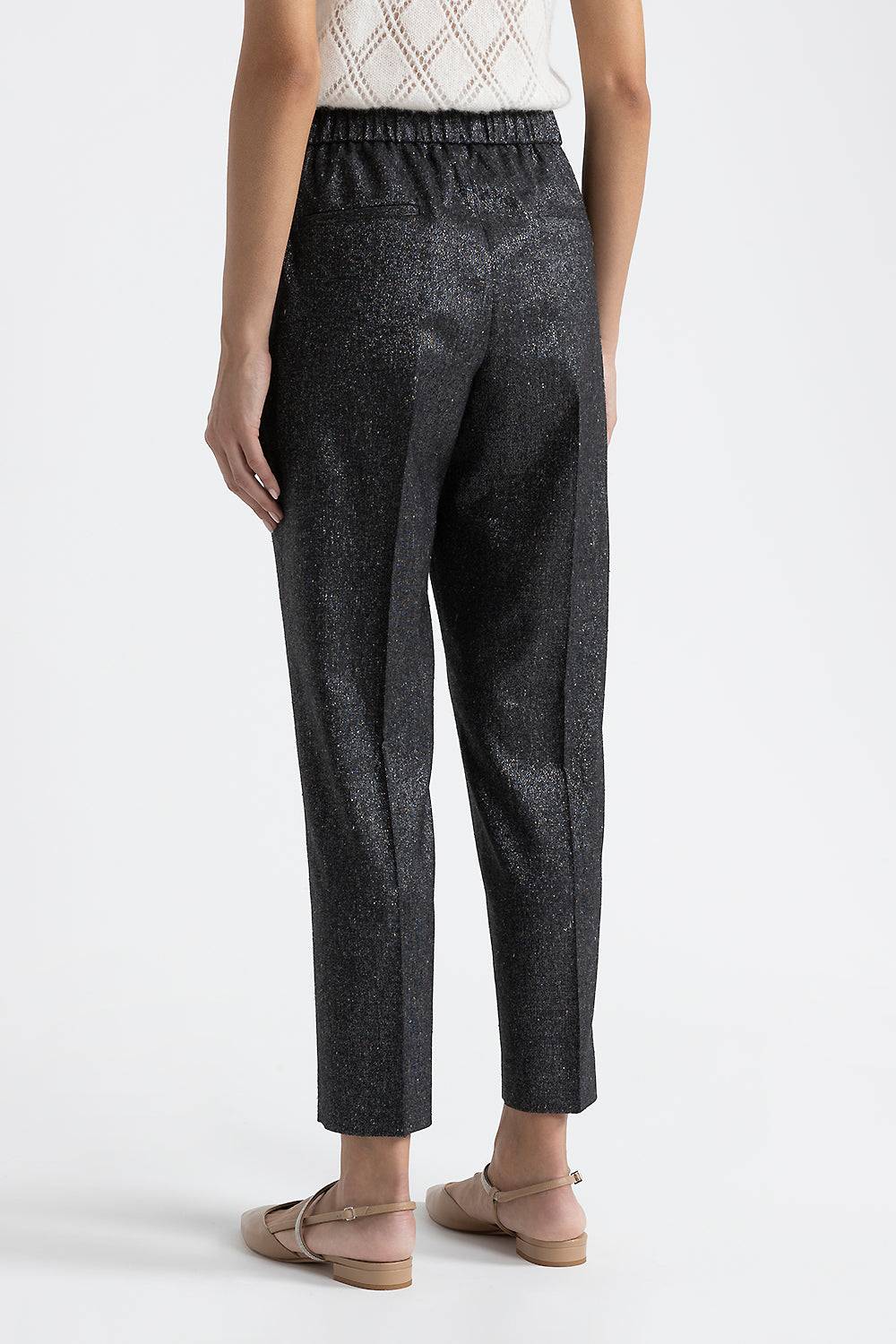 Peserico Pantalone carrot con elastico in tweed lurex Italy
