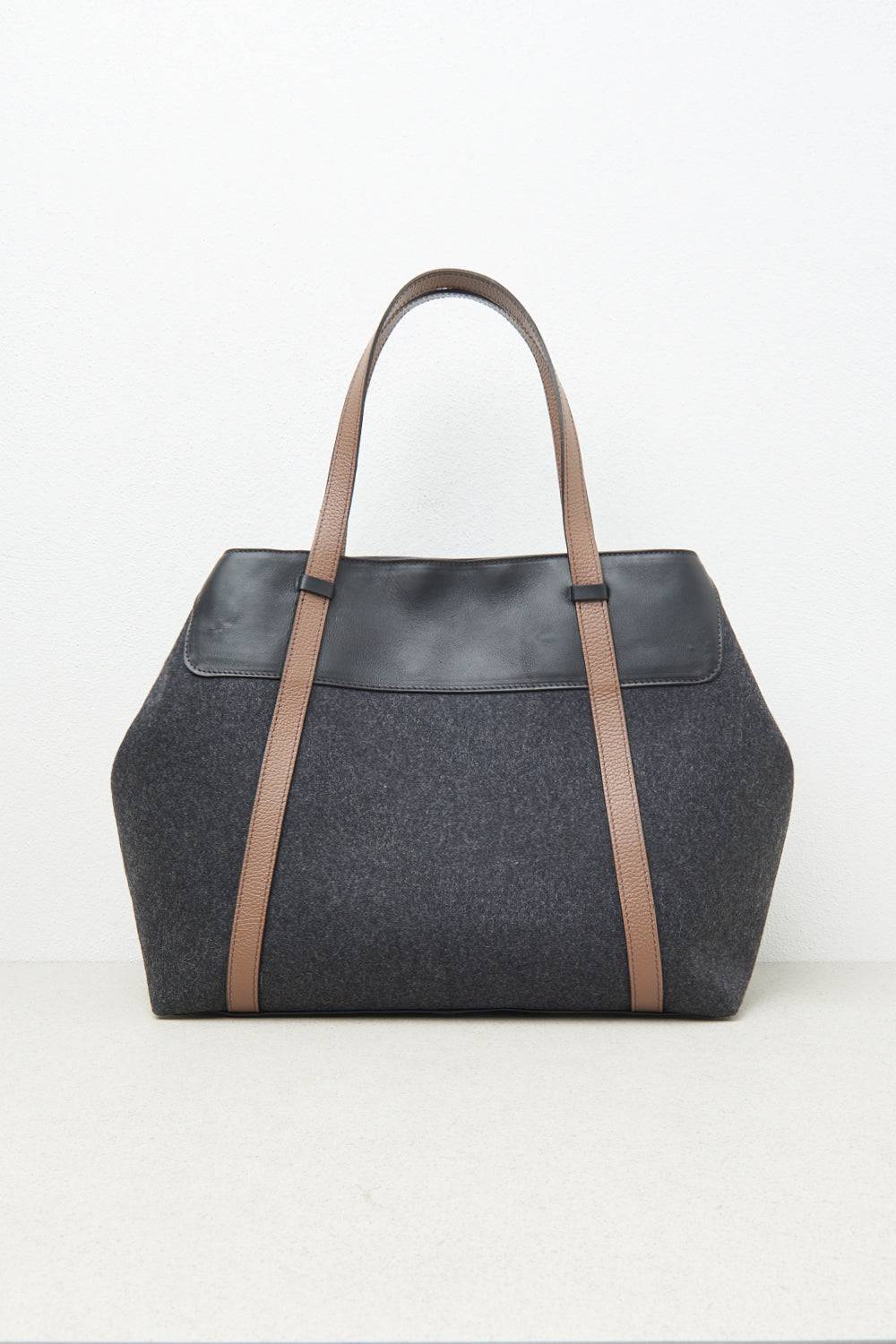 Peserico Borsa shopping in feltro, vera pelle e Punto Luce Acquista Ora