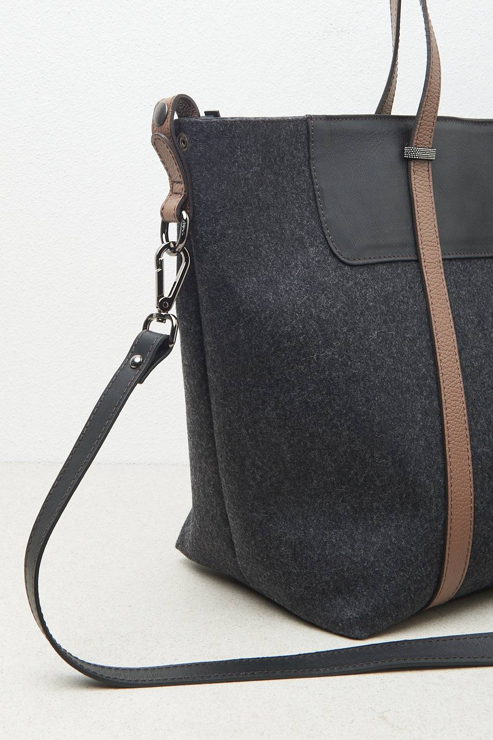 Peserico Borsa shopping in feltro, vera pelle e Punto Luce Acquista Ora