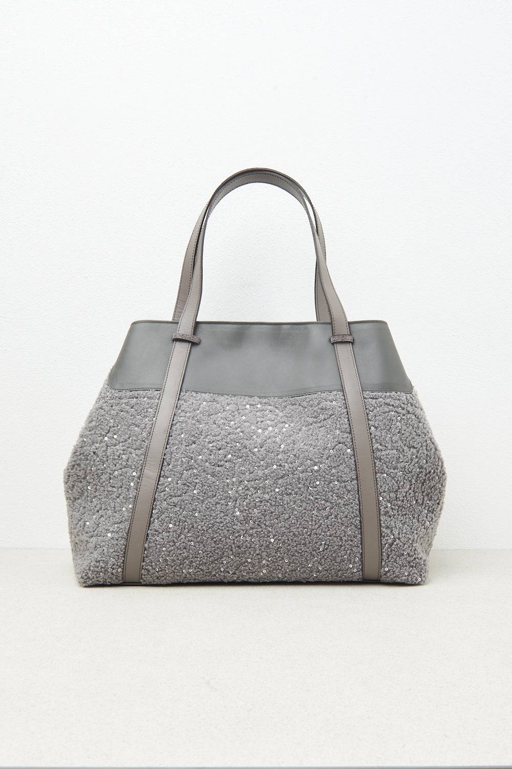Peserico Borsa shopping in eco-pelliccia con paillettes e Punto Luce Consegna Veloce