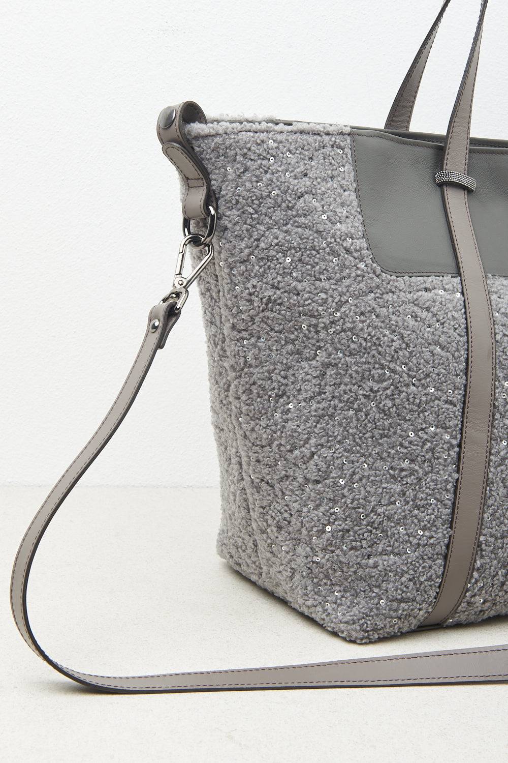 Peserico Borsa shopping in eco-pelliccia con paillettes e Punto Luce Consegna Veloce