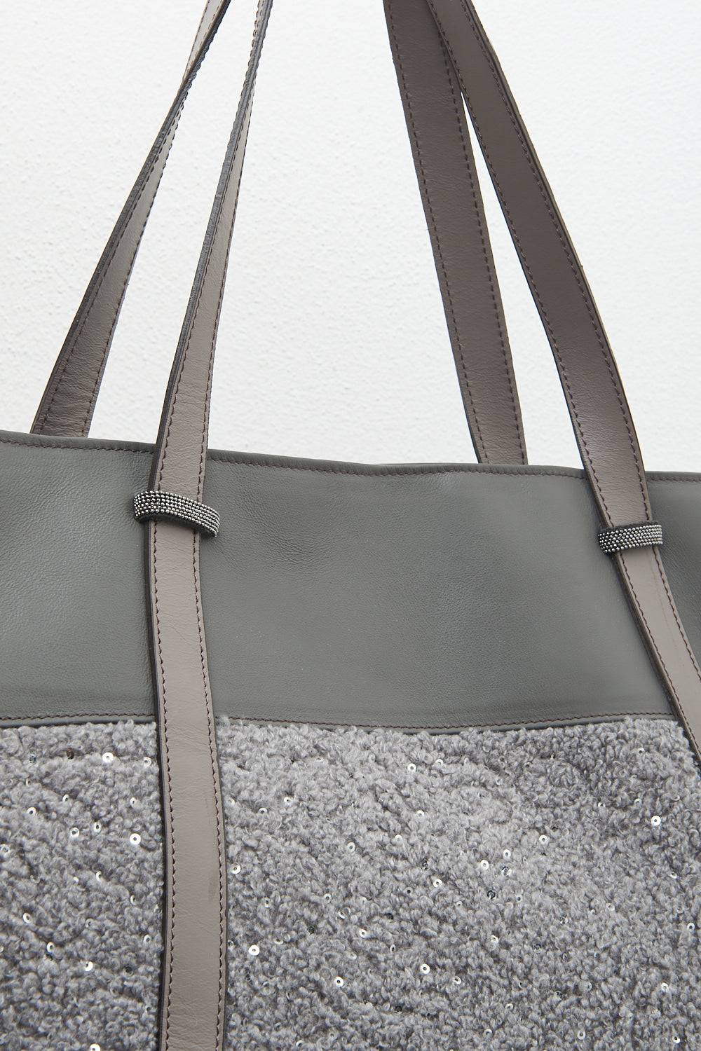 Peserico Borsa shopping in eco-pelliccia con paillettes e Punto Luce Consegna Veloce