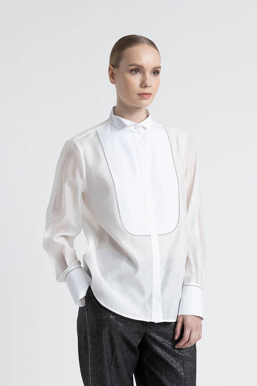 Peserico Camicia in cotone e seta con collo a smoking Shopping Online