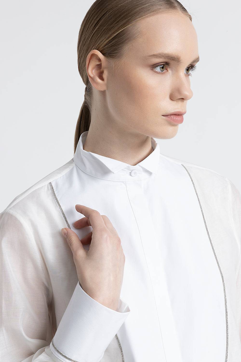 Peserico Camicia in cotone e seta con collo a smoking Shopping Online