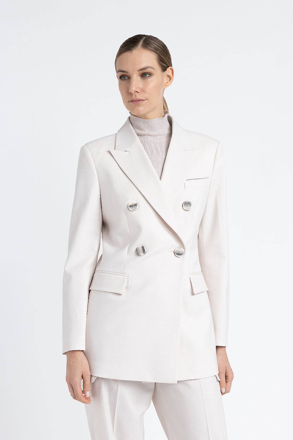 Peserico Blazer doppiopetto in twill di lana tecnica In Vendita