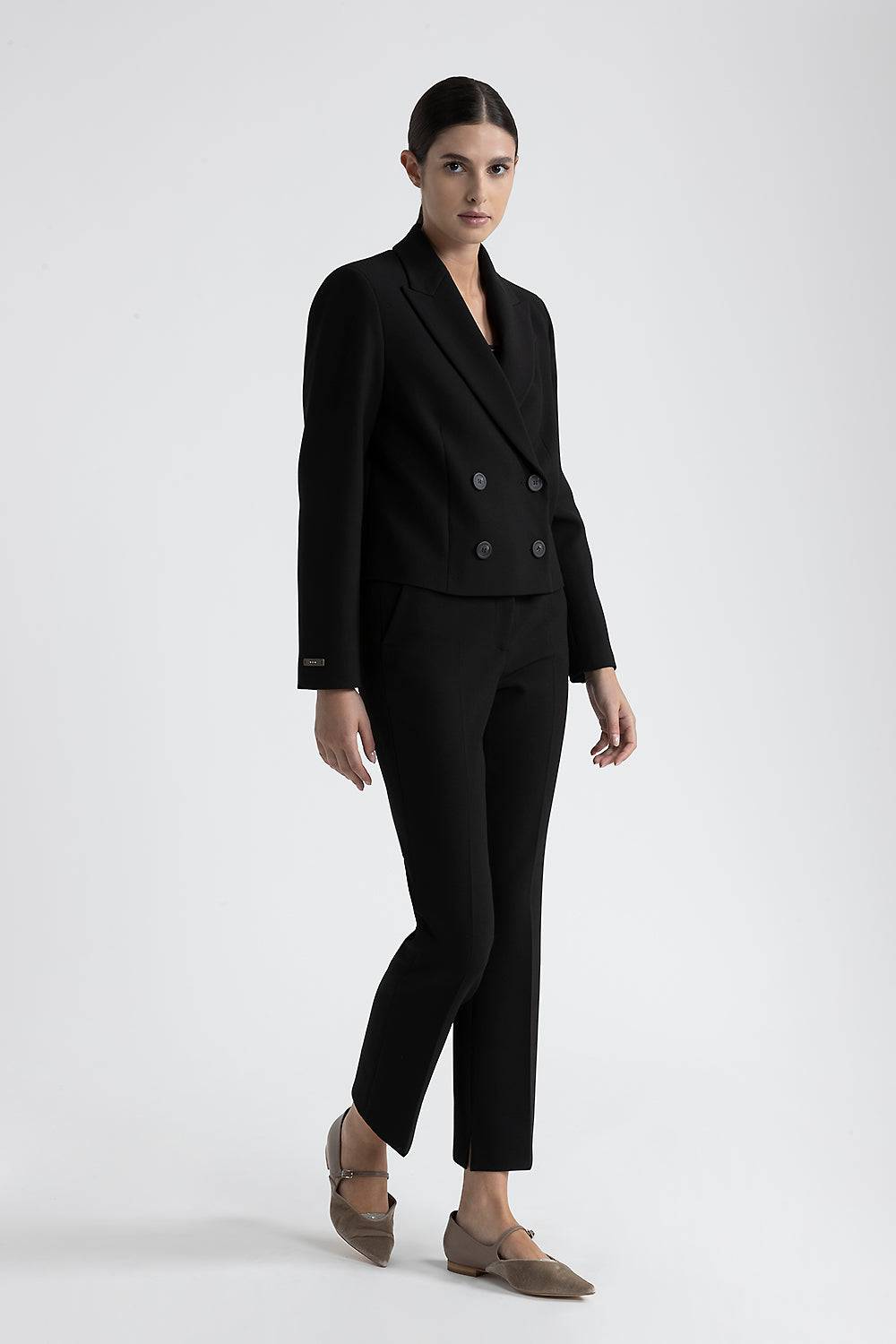 Peserico Blazer doppiopetto crop in viscosa e cotone Vendita Calda
