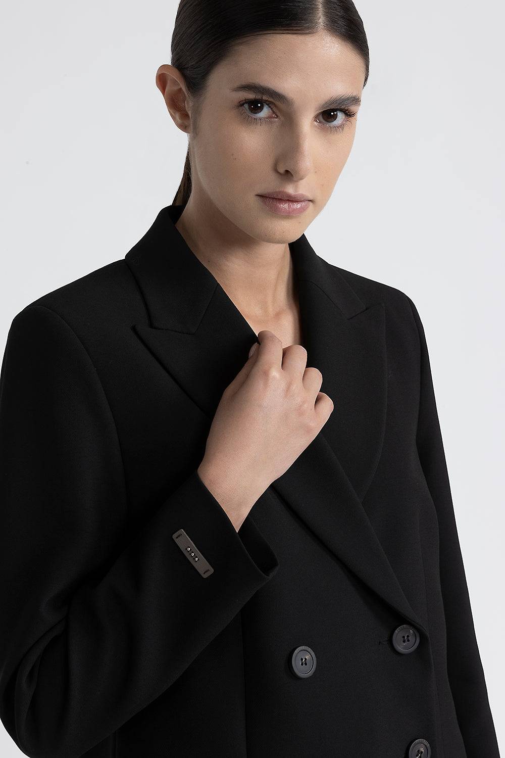 Peserico Blazer doppiopetto crop in viscosa e cotone Vendita Calda